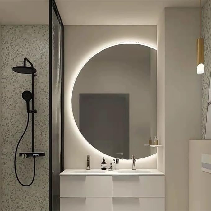 Semicircle Vanity Mirror with LED Lights, Dimmable LED Illuminated Bathroom