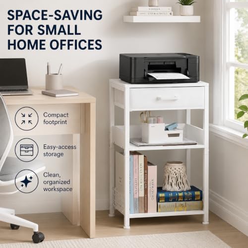 Lerliuo Printer Stand with Storage, 3-Tier Printer Table,White
