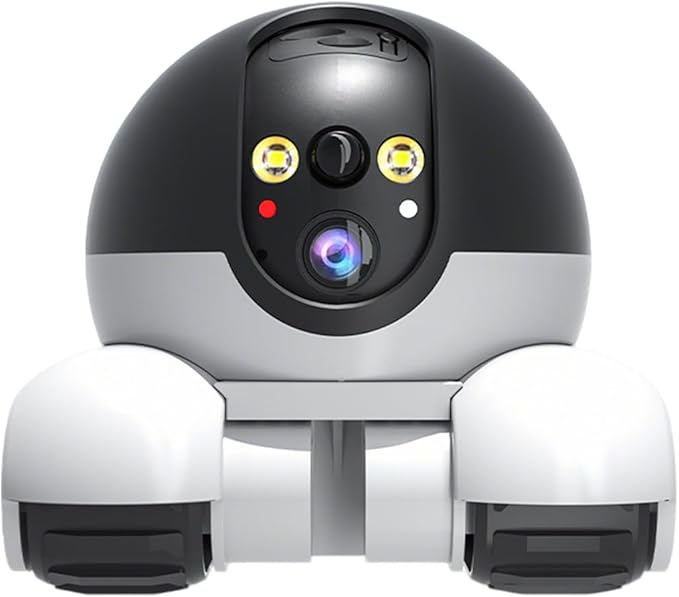 Security Indoor Camera 1080P Dual Lens,Movable Robot Camera on Wheels Movable with 2-Way Talk,Distance Bot with Night Vision, App Control for Home Security/Cats/Dogs/Elderly