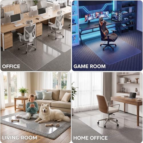 Office Chair Mat for Carpeted Floor, 46 × 72 Inch Low Pile Carpet Rolling Chair Mat, Large Plastic Computer Office Floor Mat, Thick Wear-Resistant PVC Carpet Protector Mat, Smooth Gliding Movement