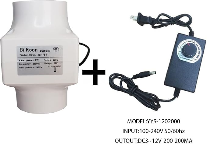 12V 3 Inch Inline Duct Fan Ventilation Exhaust Booster 32cfm Air Cooling Vent