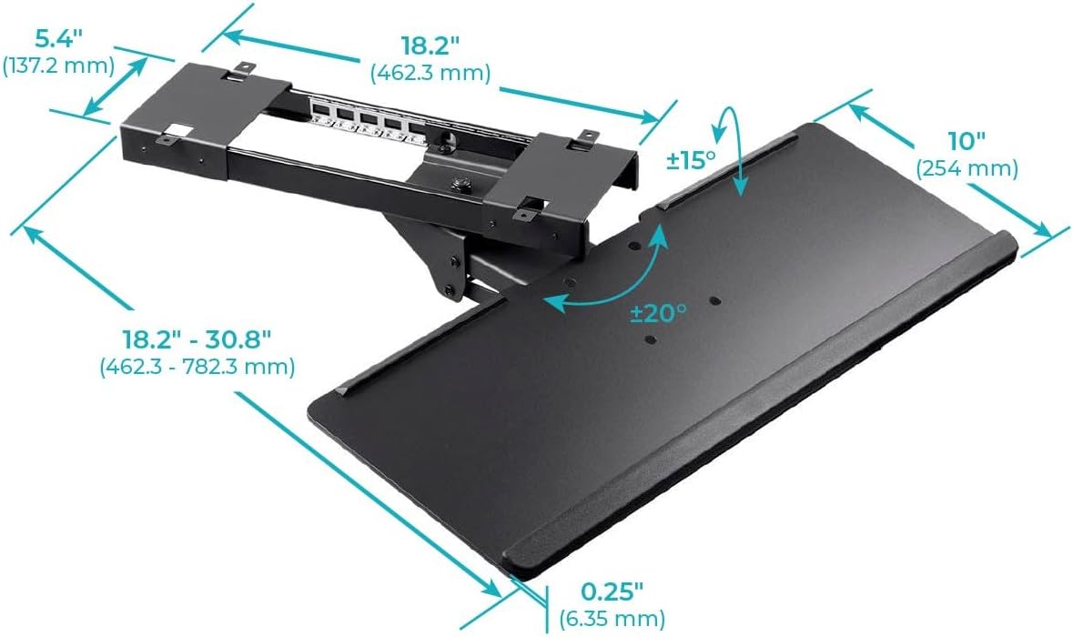 Monoprice Adjustable Ergonomic Keyboard Tray – With a 26.4 x 10in Full Size Platform, Extends Min 18.2in / Max 30.8in, Black - Workstream Collection