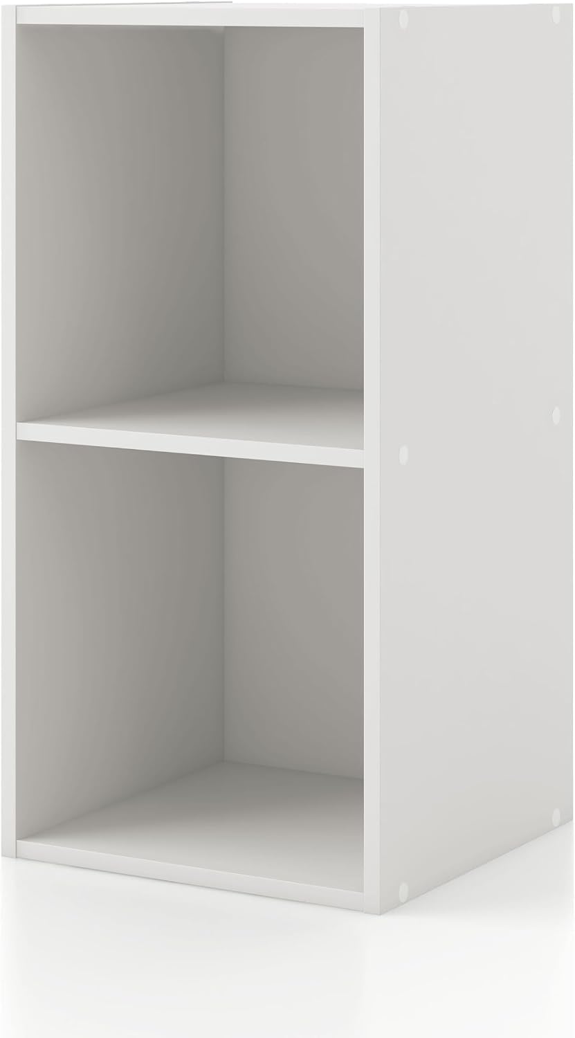 Homes: Inside + Out Apexa 2-Cube Storage Organizer Shelves, Stackable Wood Bookcase Fits Cubby Bins for Organization, Dorm Teen Room Decor & Home Office, White