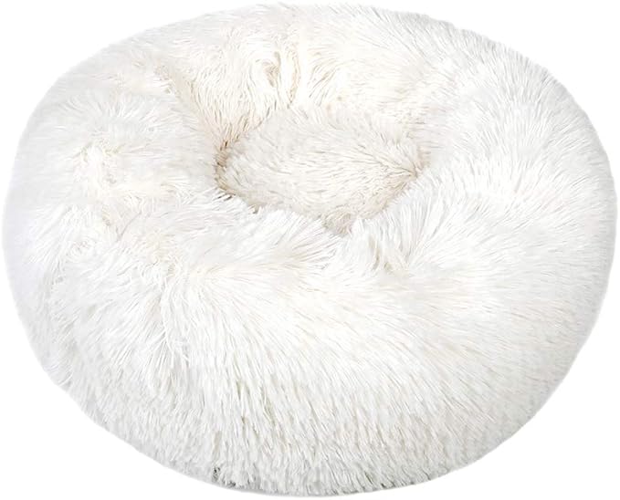 otoez Kitten Puppy Bed Extra Small XS Round Dog Cat Beds Anti Anxiety Plush Pet Calming Donut Bed with Non-Slip Waterproof Bottom, Washable (15.7", White)