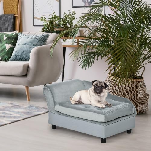 Luxury Dog Sofa Bed with Storage – Small Dog Couch Bed with Hidden Storage, Soft Foam Pet Sofa, Modern Raised Dog Bed for Small Dogs (Grey)