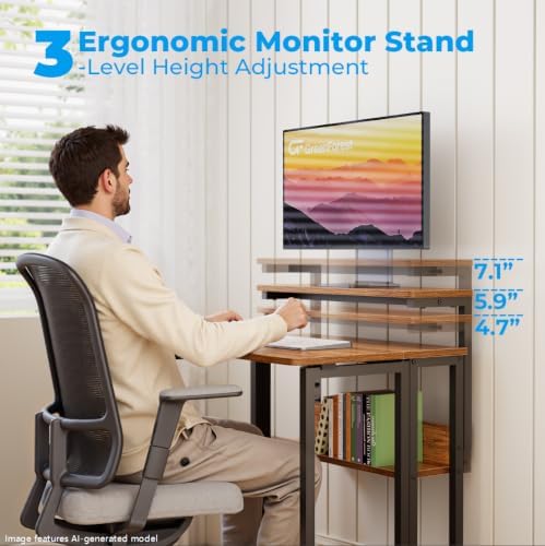 GreenForest Folding Desk with Adjustable Monitor Stand, 24.8 in Small Desk