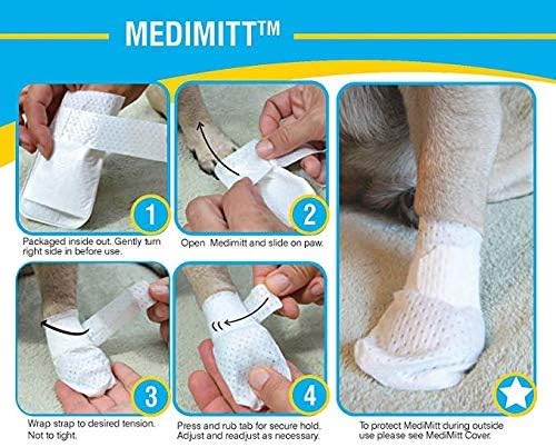 Medimitt Paw Bandages for Dogs, Cats and Pets – Stretchy Medical Booties, First Aid for Paws – Non Slip, Non Adhesive, Breathable, Disposable, Washable, Adjustable Strap, Value Pack (XS 20-Pack)