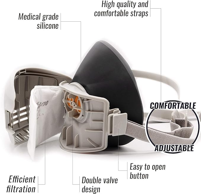 Reusable Respirator Mask with 7 Filters – Half Mask Respirator