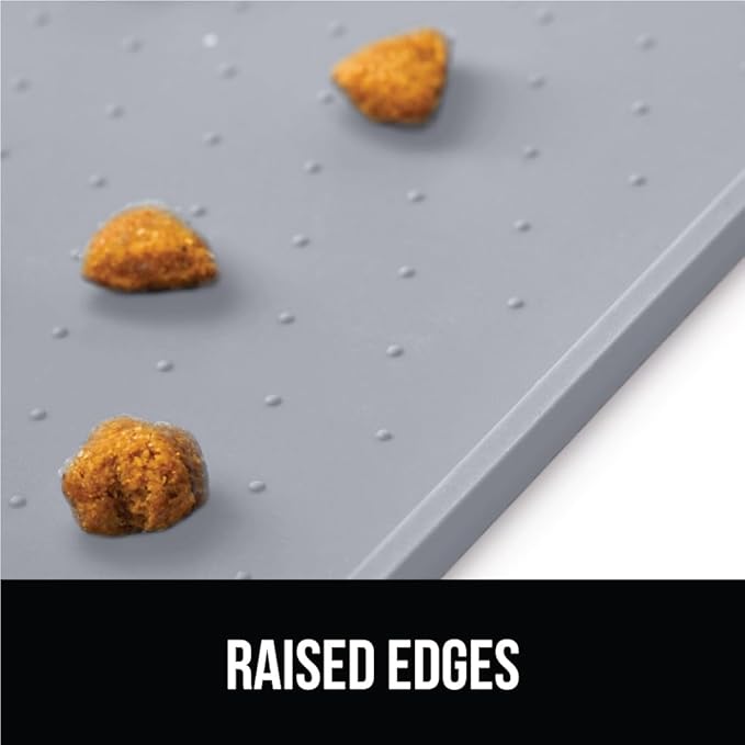 GORILLA GRIP 100% Waterproof Raised Edge BPA Free Silicone Pet Feeding Mat, Dog Cat Food Mats Contain Spills Protects Floors, Placemats for Cats, Dogs Water Bowl, Pets Accessories 23x15 Light Gray