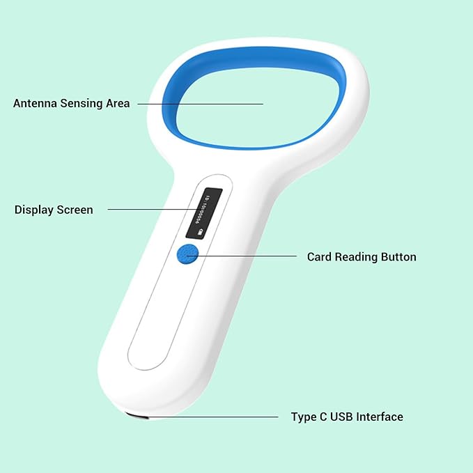 Pssopp Pet Microchip Scanner, Bluetooth Animal Tag Reader with 128 Data Storage and OLED Display for Dogs Cats Pigs Chickens Ducks Cattle Sheep (White)