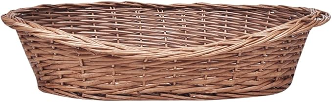 Oval Dog Basket, Lightweight Synthetic Wicker Pet Bed for Small Dogs and Rabbits, 19.7-inch Natural Brown Woven Kennel for Indoor Outdoor Use