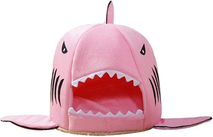 Shark Shaped Pet Dog Puppy Bed Warm Cat Bed House Nest for Autumn Winter Pink XS