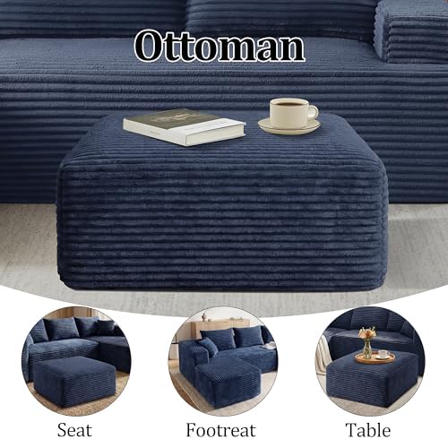 Boneless Ottoman, Modern Corduroy Cloud Foot Rest Foam Support, Oversized Modular Sectional Sofa Stool for Living Room, Bedroom & Small Spaces, No Assembly Required