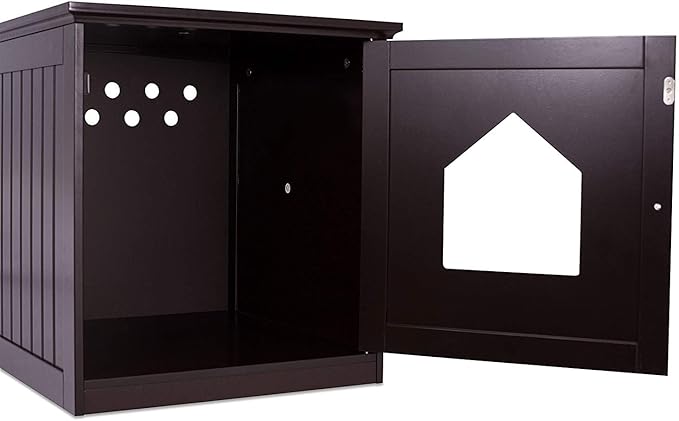 INTERNET'S BEST Decorative Cat House & Side Table, Nightstand, Pet Crate, Hidden Litter Box Enclosure, Multi-Functional Kitty Furniture, Hiding Spot, Wooden Cabinet for Cats, Kitten Home - Espresso