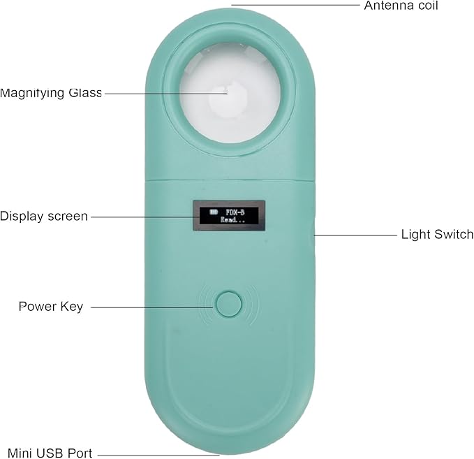 Greensen Microchip Reader, Rechargeable Handheld Pet Scanner with 1.44IN TFT Display and LED Light for Dogs Cats Pigs Animal Identification ISO11784 ISO11785