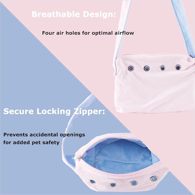 Meow&Woof Sugar Glider Bonding Pouch & Small Animal Carrier - Escape-Proof Sling for Hedgehogs, Ferrets, Hamsters Soft Critter Cuddler (10"x6", Pink)