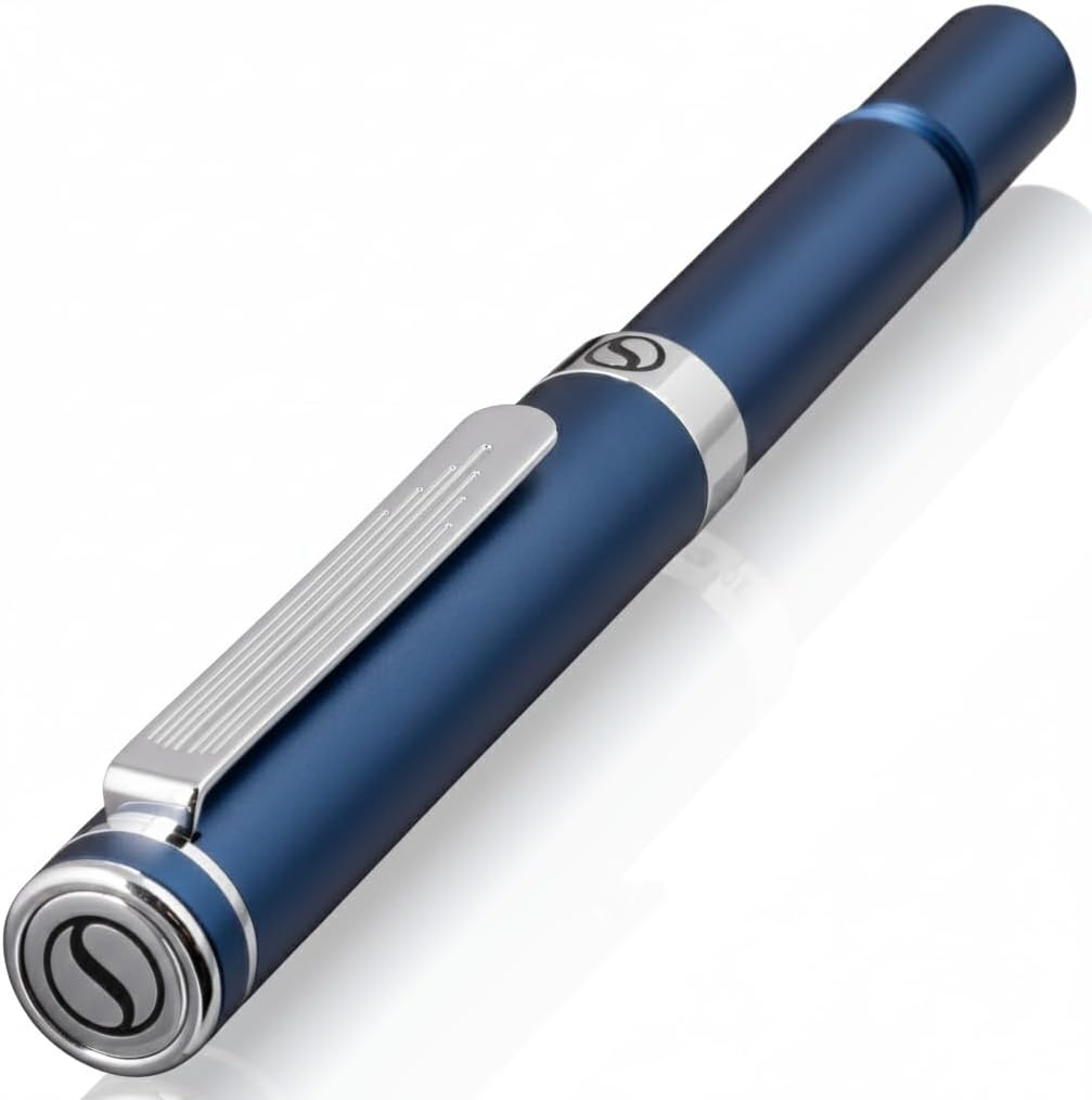 Scriveiner Blue Rollerball EDC Luxury Pen, Stunning Pocket Pen with Chrome Finish, Cool Writing Pen, Best Gift for Men & Women, German Schmidt Refill, Nice Present, Fancy Office Designer