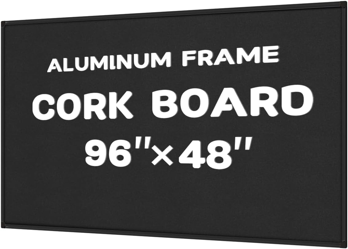 INNOVART Extra Large Cork Bulletin Board 96"X48" with Black Aluminum Frame