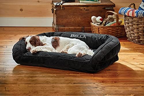 Orvis ComfortFill-Eco Bolster Dog Bed - Plush Rectangular Dog Beds with Three-Sided Bolster for Leaning, Slate - M
