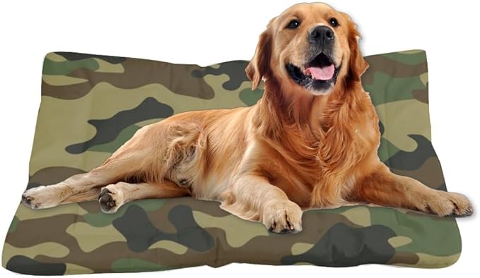 Classic Green Camo Dog Beds & Furniture Small Dog Mat Puppy Crate Pad Crate Bed Small Washable Non-Slip Pet Bed for Beds and Furniture Mat Washable Pillows for Medium Dogs Indoor Outdoor 24X18 Inch