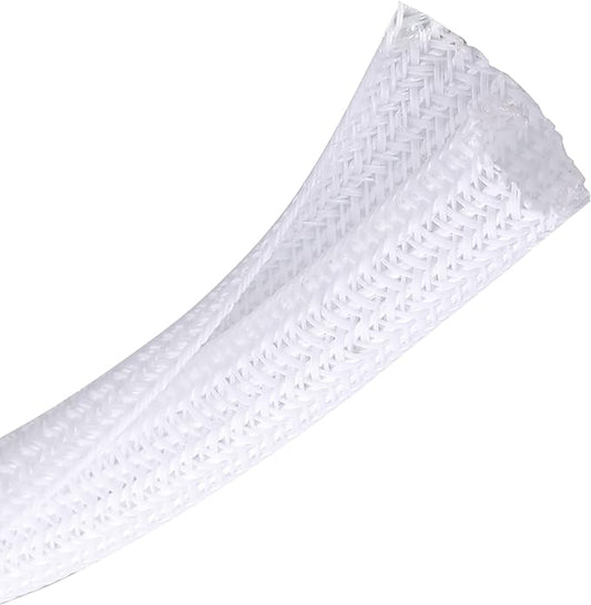 CrocSee 10ft - 1 inch Braided Cable Management Sleeve Cord Protector - Self-Wrapping Split Wire Loom for TV/Computer/Home Theater/Engine Bay - White