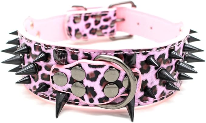 Serijoars Spiked Studded Dog Collar, PU Leather Dog Collar, Adjustable Pet Collars for Medium or Large Breed Pet (M, Leopard3)