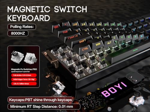 BOYI 66Pro-Flash Aluminum Magnetic Switch Gaming Keyboard,TMR/HE Keyboard Gaming 65% Hall Effect,RGB HotSwap 0.01mm Hyper-Fast 8K Hz Polling Rate,PBT Side Printed Keycaps Mechanical Keyboard with Knob