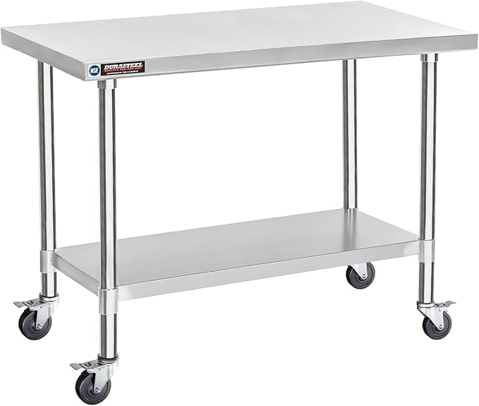 DuraSteel 24x48 NSF Stainless Steel Cart Work Table - Heavy Duty Rolling Food Prep Table Countertop Island - Metal Utility Cart on Wheels Caster, Grill Stand Storage Outdoor Kitchen Tables Bar Top