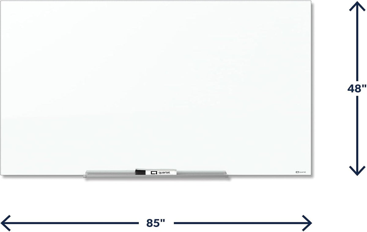 Quartet Dry Erase Board, 85" x 48" Glass Magnetic Whiteboard, Wide Format, Horizontal White Board, InvisaMount, White (G8548IMW)