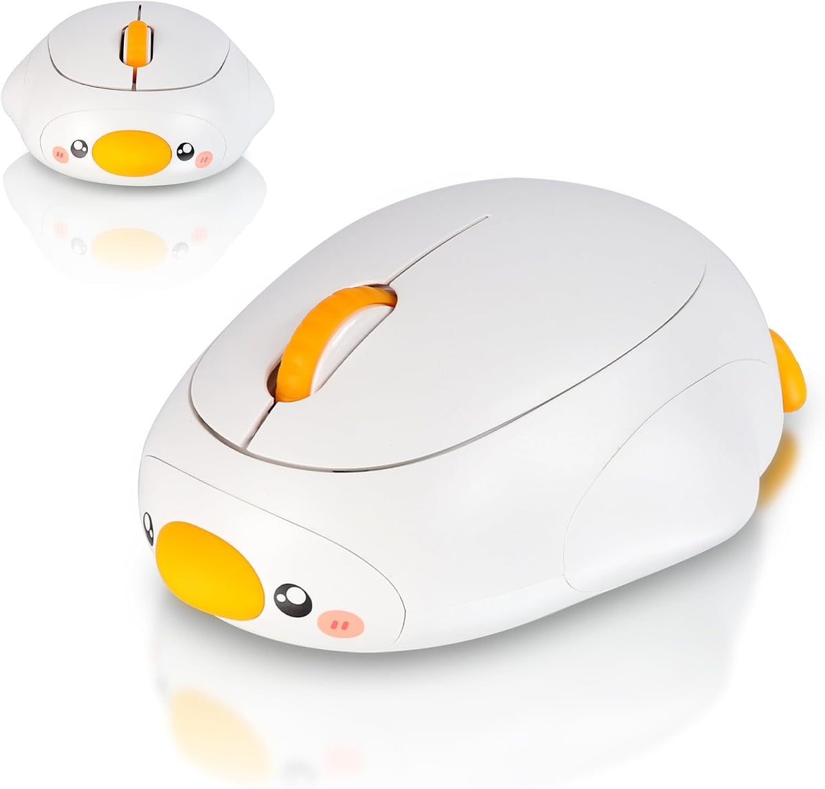 Cute Duck Bluetooth Wireless Mouse -Rechargeable,Dual Mode Connection, Silent Scroll Wheel, 1600 DPI - Perfect for Laptops, PCs, and Tablets (White)
