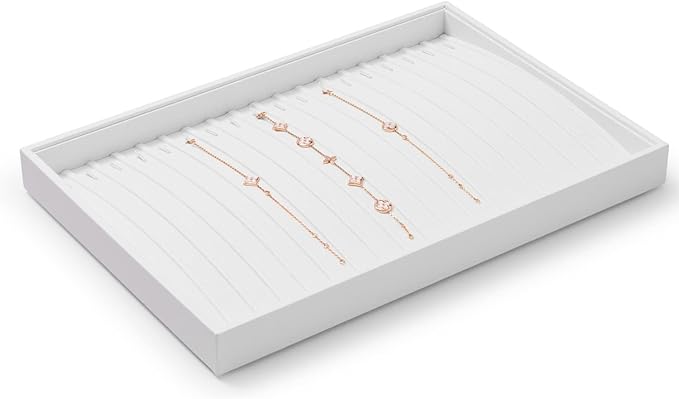 Oirlv Premium White Leather Stackable Jewelry Tray 18 Gird Necklace Bracelet
