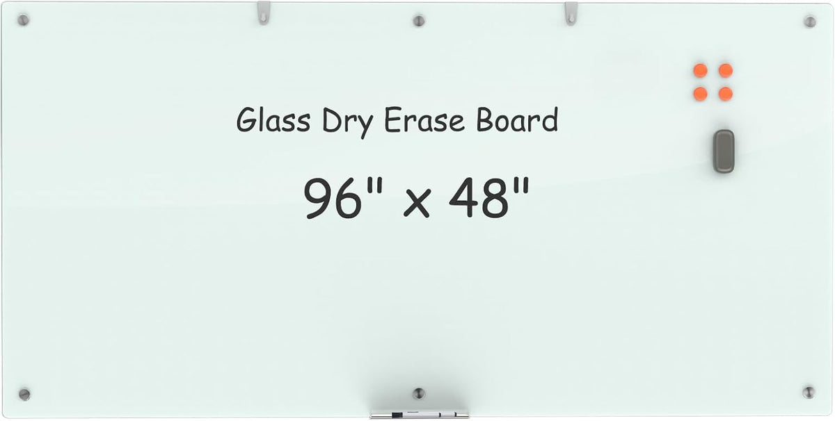 Wingwise Large Glass Dry Erase Board, 96 x 48 in Magnetic Glass Whiteboard
