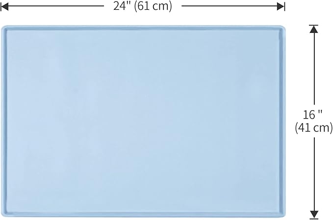 Dog Food Mat,Silicone Waterproof Food Tray,Non Slip Pet Bowl Mats Placemat,0.6" Raised Edge,Suitable for Most Small and Medium Sized Pets,24" x 16"