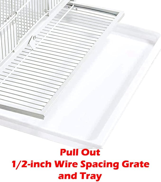 Stackable Center Divided Breeder Breeding Bird Flight Double Rolling Cage for Aviaries Canaries Cockatiels Lovebirds Finches Budgies Small Parrots (White Vein, Double Story)