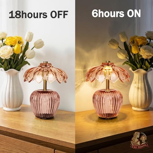 MJ PREMIER Rechargeable Table Lamp, Small Cordless Lamp with Timer, Pink