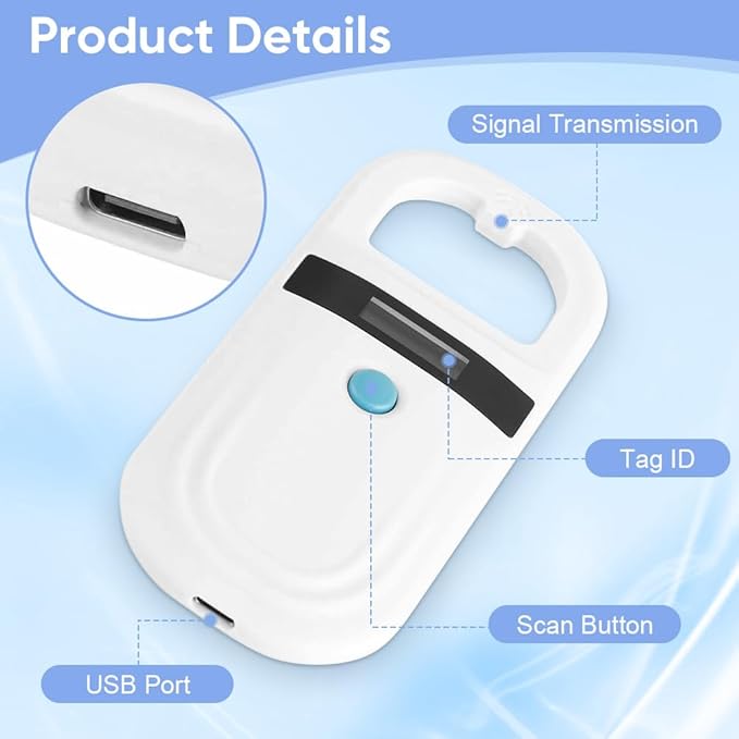 Pet Microchip Reader, Portable Animal Chip Reader with OLED Screen Pet Chip Transponder Microchip, for Animal Pet Pig Dog Cat