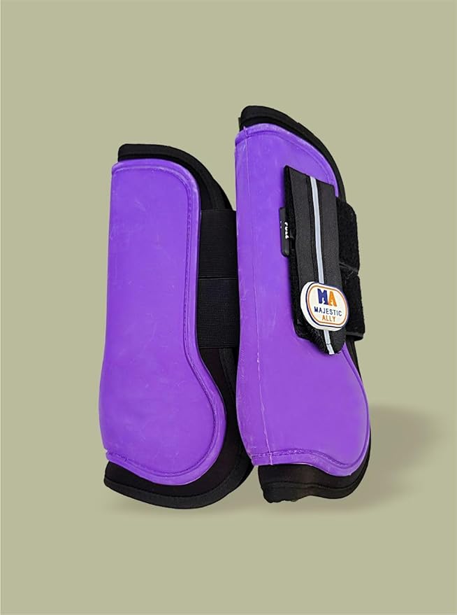 Majestic Ally Horse Leg Protection Fetlock and Tendon Boots Set, PU Shell, Neoprene Lining, Hook and Loop Closures, Multiple Colors and Sizes