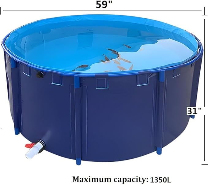 Above Ground Pond, Round Outdoor Fish Pond Pool with Durable Frame,Koi Pond Tank，Koi Fish Pond，PVC Fish Farming,for Store Up Water Irrigation(1350 L)