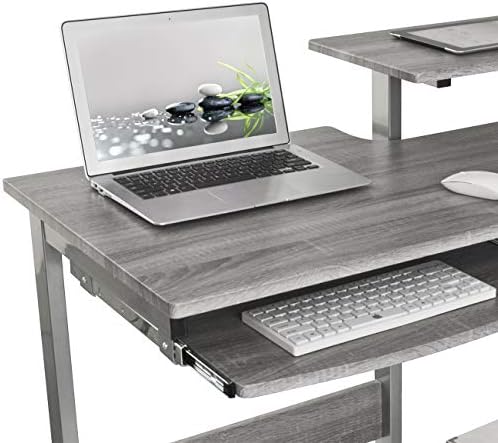 Techni Mobili 38"W Desk with Printer/Keyboard Tray & CPU Platform, Grey