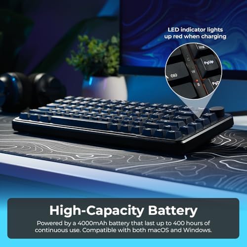 TECWARE Ghost 75% Wireless Mechanical Keyboard | RGB Gaming Keyboard with Volume Knob | Tri-Mode 2.4GHz/Bluetooth/USB-C | Gasket Mounted | Hot Swappable Pre-Lubed Linear Switches | 4000mAh | Black