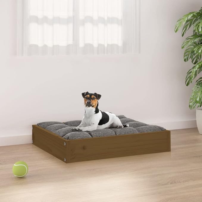 Solid Wood Dog Bed Honey Brown 20.3x17.3x3.5 Inches Pine Frame Pet Sofa for Small Medium Dogs, Rustic Minimalist Design Sturdy Raised Platform Bed for Living Room Bedroom