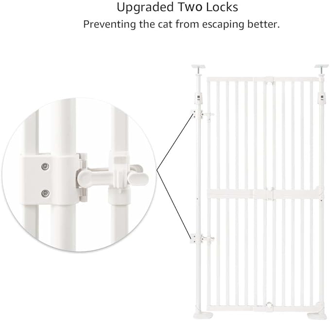 unipaws 57" H Cat Gate for Stairs, Fit for 21"-34" Wide Narrow Sapce, Auto Closing and No Drilling Cat Safety Gate, Cat Dog Proof, Indoor Use, White