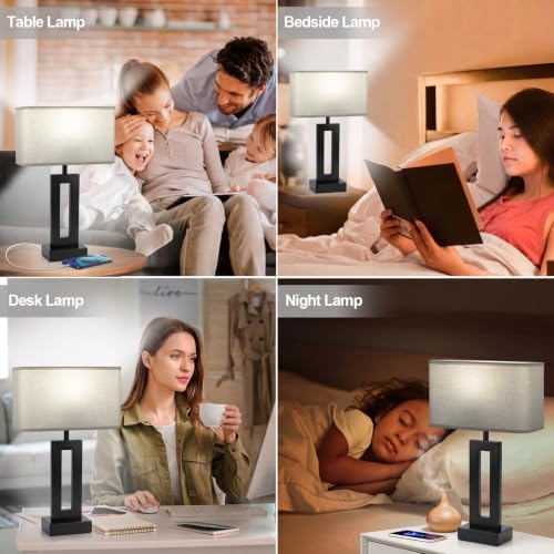 Table Lamps Set of 2, 16.4" Bedside Lamps for Nightstand with USB C+A