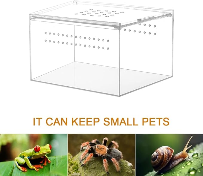NANEEZOO Acrylic Reptile Breeding Box, 5x4x3 Inch Nano Flat/Long Enclosure Transparent Reptile Breeding Box Terrarium Cage Tank for Tarantula Scorpion Sling Isopods Invertebrates Insect Mantis
