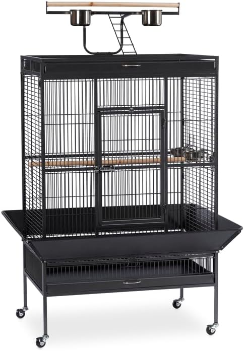 Suburban Sophistication Playtop Bird Home with Spacious Design, Durable Materials, Removable Perches Black/Large