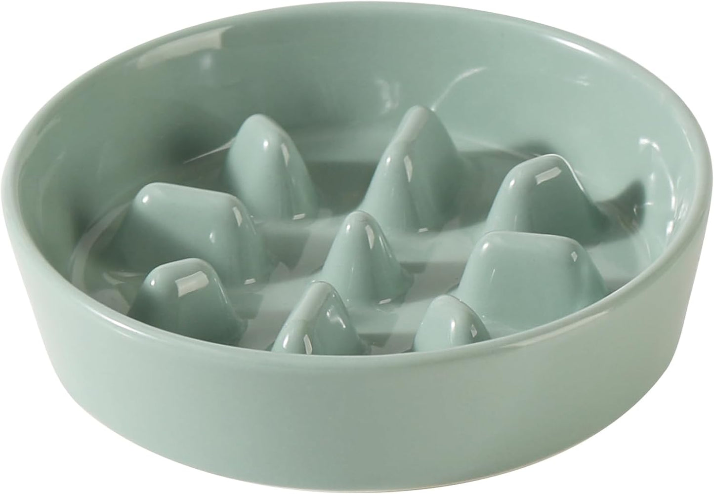 Ceramic 7.3 inch Dog Bowl Slow Feeder, Slow Pet Food Dish for Medium and Small Dog, Stop Bloat, Preventing Choking(Single Bowl, Light Green)