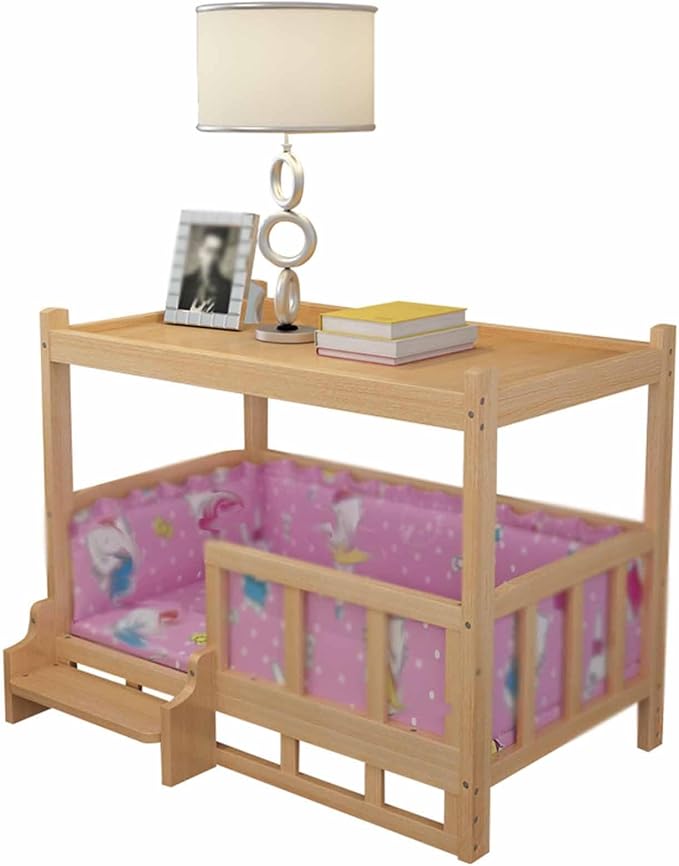 XPLKQXE Dog Bed Wood Platform, Elevated Pet Cushion Bed, Animal Couch with Mattress, Dog Beds & Furniture Rest Cot, Portable Fence Bed Pet Up to 45kg/100lbs(Color:Pink,Size:120x60x70cm)