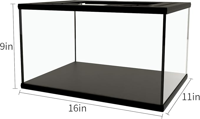 Reptile Glass Tank 16"x11"x9" Terrarium with Top Opening and Screen Ventilation for Leopard Gecko,Lizard,Hermit Crab,Snake,Spider,Frog,Bearded Dragon,Turtle with Feeding Tongs