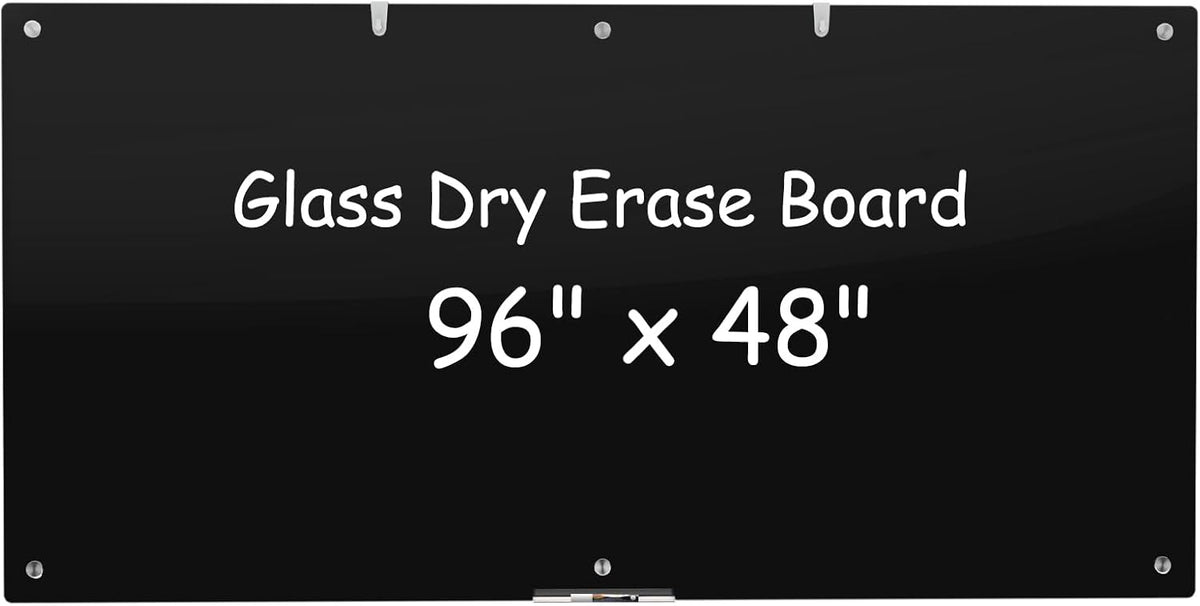 Wingwise Large Black Glass Dry Erase Board, 96 x 48 in Magnetic Blackboard