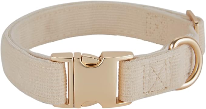 Soft Cotton Dog Collar with Metal Buckle Adjustable Heavy Duty Comfy Corduroy Collars for Small Medium Large Dogs,White,Large